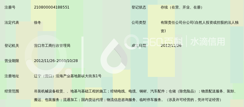 辽宁华运吊装有限责任公司营口华信物流储运分